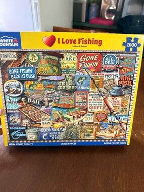 White Mountain I Love Fishing Puzzle – Bright Multi-Color Collage